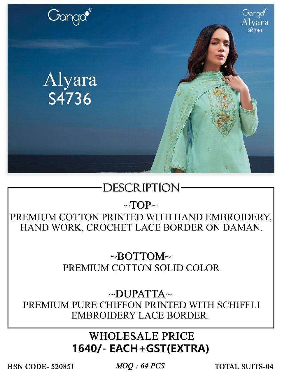 ALYARA 4736 By GANGA 4736 A TO 4736 D Beautiful Festive Suits Stylish Colorful Fancy Casual Wear & Ethnic Wear PREMIUM COTTON Dresses At Wholesale Price